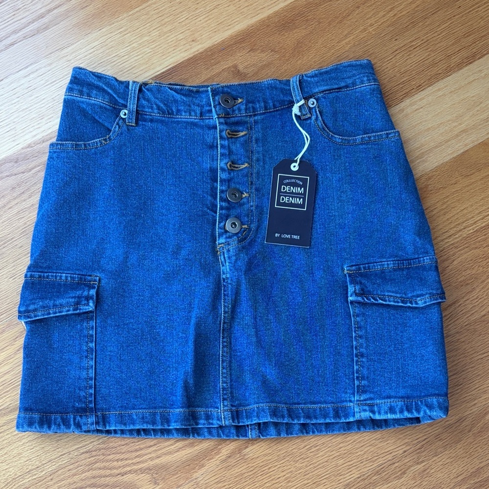 Love Tree Denim Skirt with Button Detail